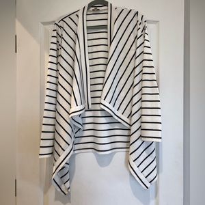 Cremieux black and striped waterfall cardigan with elbow patches